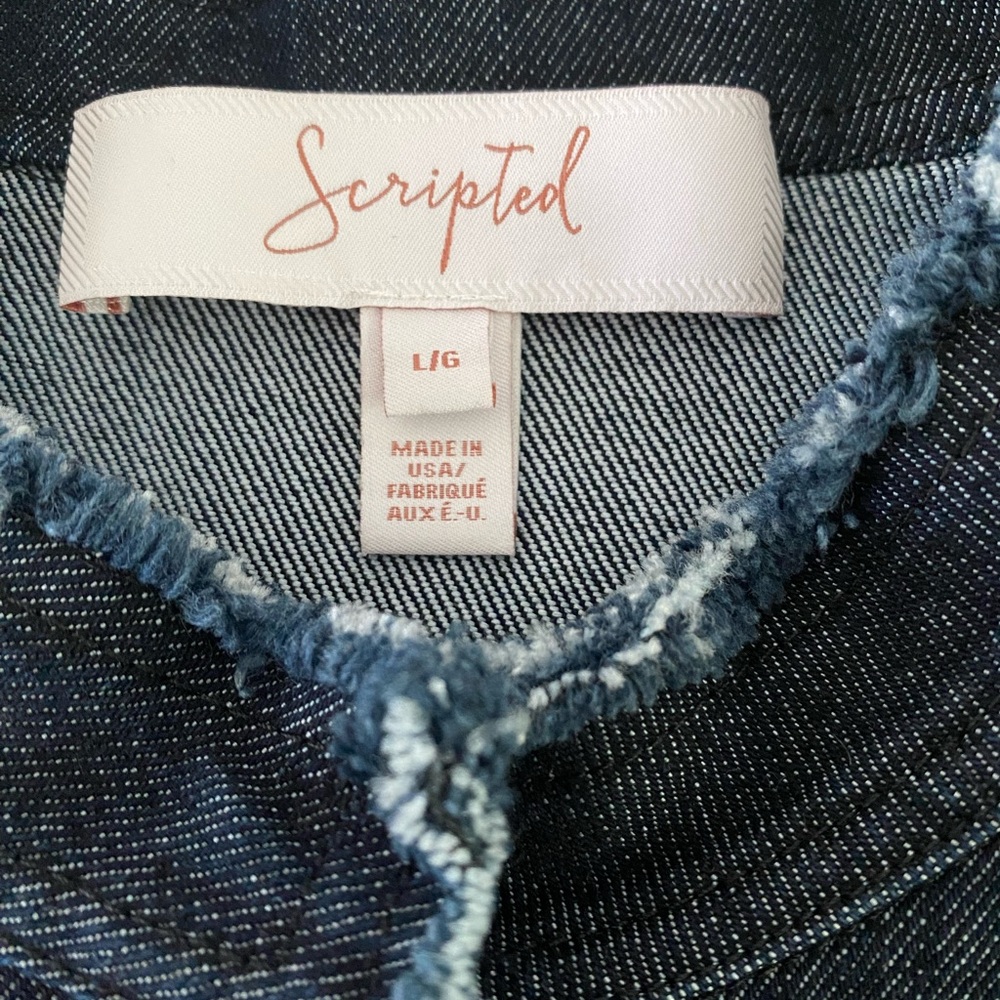 Scripted Women's Dark Blue Jean Jacket with Ruffle Details - Picture 7 of 14